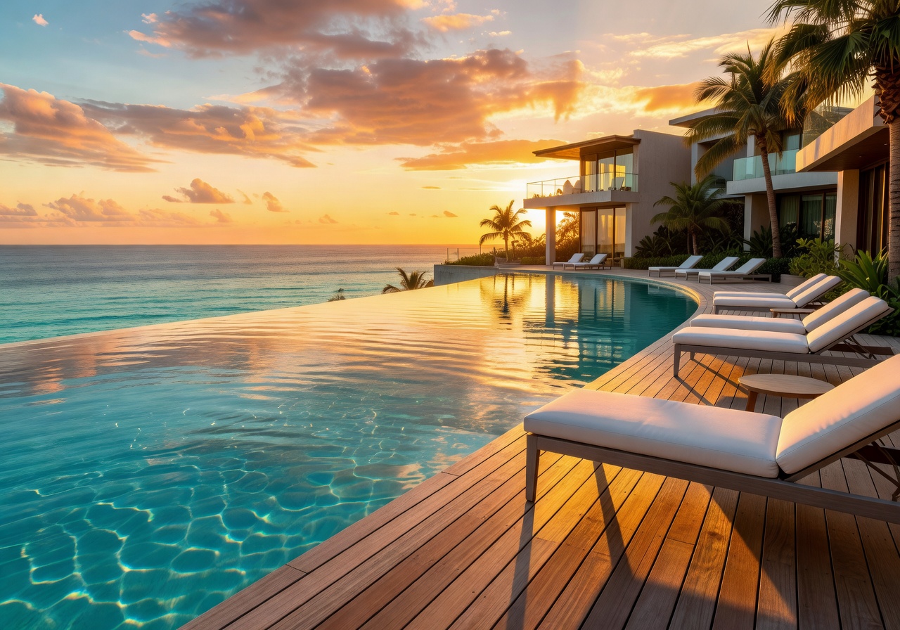 Aurelia Resort infinity pool at golden hour