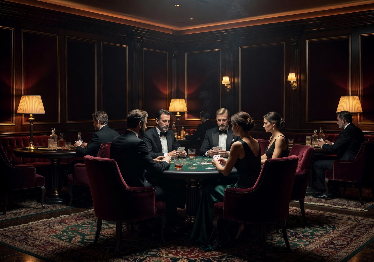 Elegant dimly lit private casino lounge